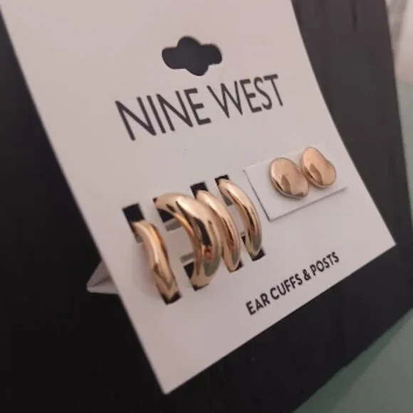 NINE WEST 5pc SET/LOT Mod/Contemporary Gold Ear Cuffs & Stud Earrings**NEW! - Picture 2 of 4